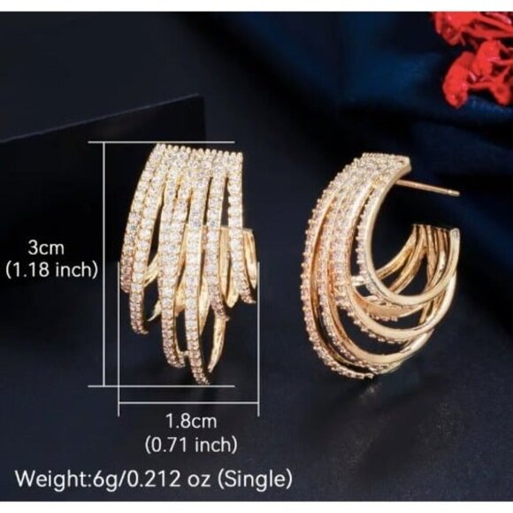 18k Gold Plated Multi-Color Simulated Diamond Zircon Half-Circle Drop Earring - Picture 6 of 6